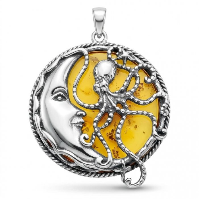 Marina by Night Prehistoric Authentic Baltic Amber .925 Sterling Silver beautifully handcrafted Pendant - video
