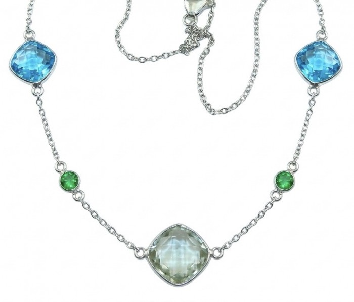 Infinity 18.5 carat Authentic Multigems Rhodium over .925 Sterling Silver handcrafted Statement necklace