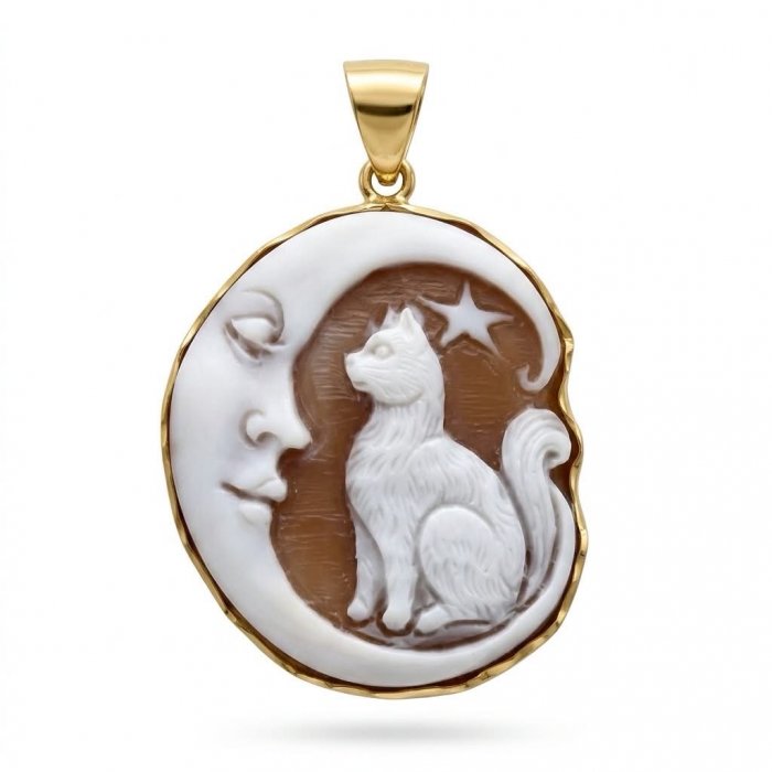 Magic Night vintage style Cameo from Sea Shell 18K Gold over .925 Sterling SilverMade in Italy Statement pendant - video