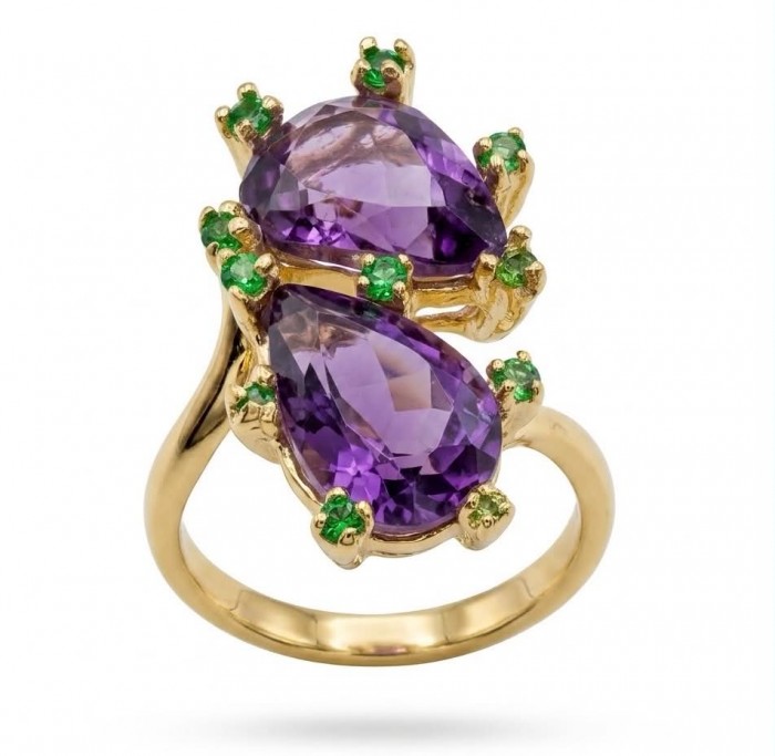 Purple Royalty 8.5 carat Amethyst .925 Sterling Silver dipped in 18K Gold over Handcrafted Ring size 6 1/4
