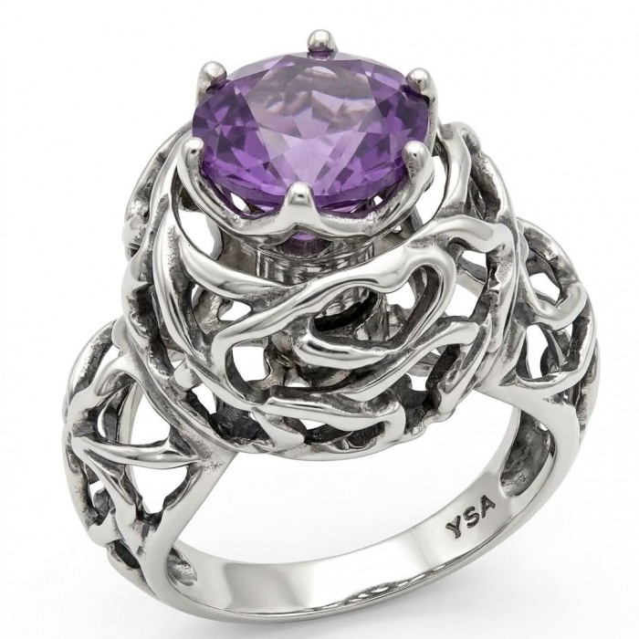 20.5 carat Amethyst .925 Sterling Silver Handcrafted Brutalist Ring size 8 1/2