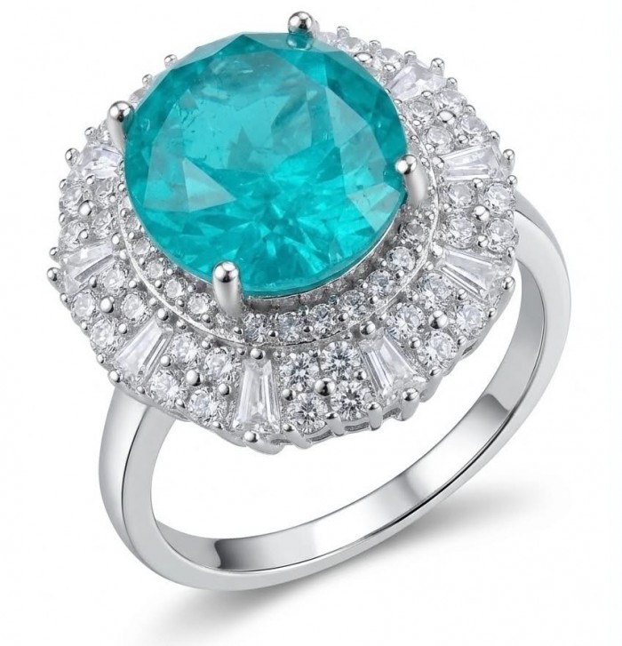 Wonderland 10.5 carat Brazilian Paraiba Tourmaline .925 Sterling Silver Handcrafted Ring size 9