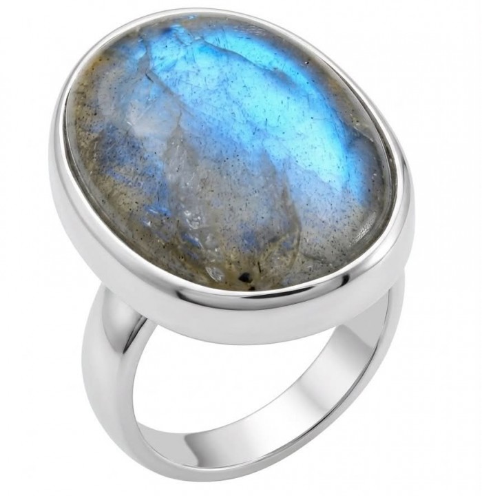 MOONLIGHT Shimmering Labradorite .925 Sterling Silver handcrafted Large ring size 8 adjustable