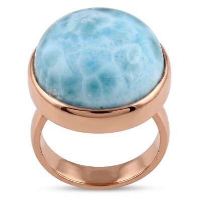 Perfection 22.9 carat Blue Larimar 22K Rose Gold over .925 Sterling Silver handmade ring size 8 adjustable