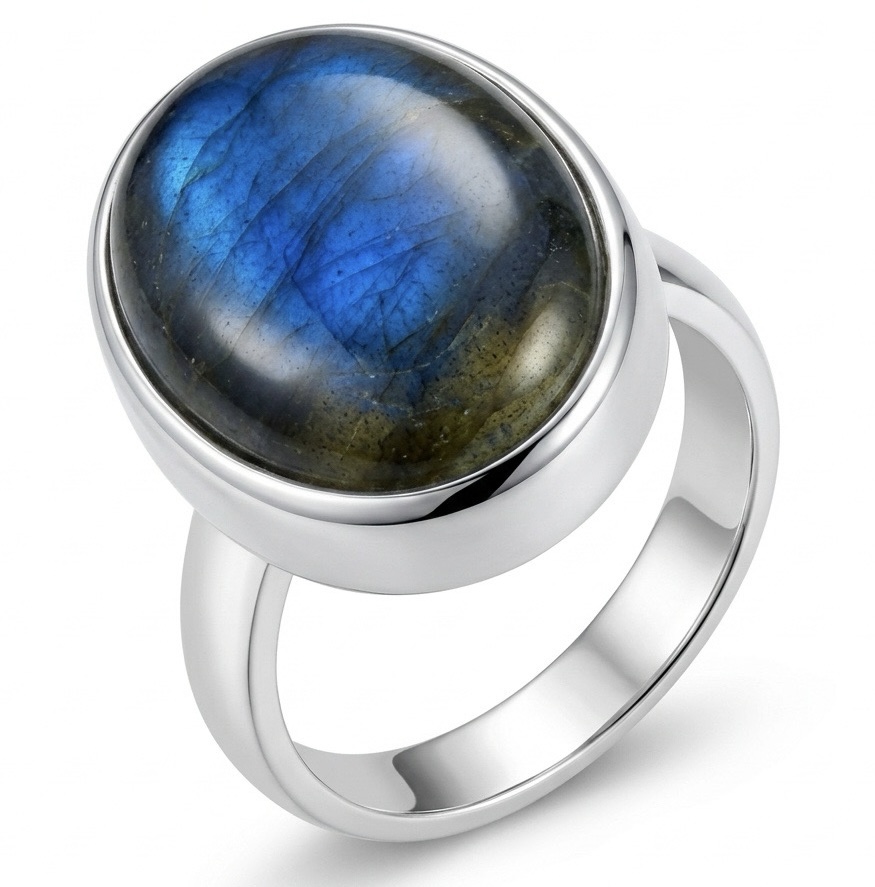 希少 OX JEWELRY Silver Labradorite Ring Labradorite Ring Sterling Silver | Statement Size 8