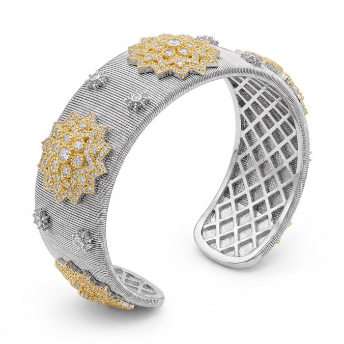 Dolce Vita - Precious Natural 9.5 carat White Topaz 2 tones .925 Sterling Silver handcrafted bracelet