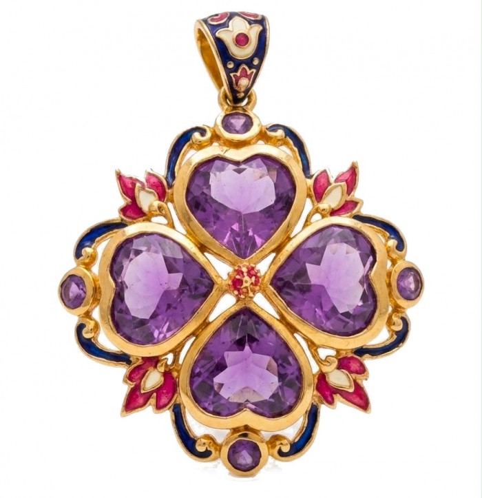 Countless Blessings Genuine 28.5 carat Authentic Amethyst enamel 22K Gold over .925 Sterling Silver handmade Pendant