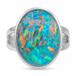 Endless Ocean Genuine 17.5 carat doublet Australian Opal .925 Sterling Silver handmade Ring size 6 1/4