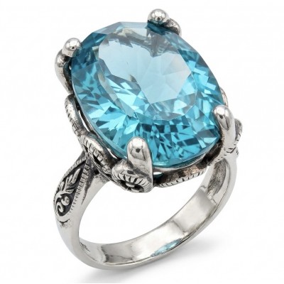 Massive Deep Blue 37.8 carat Aquamarine .925 Sterling Silver handcrafted Large ring size 8
