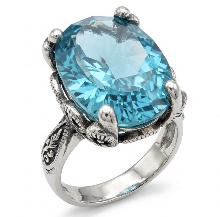 Massive Deep Blue 37.8 carat Aquamarine .925 Sterling Silver handcrafted Large ring size 8