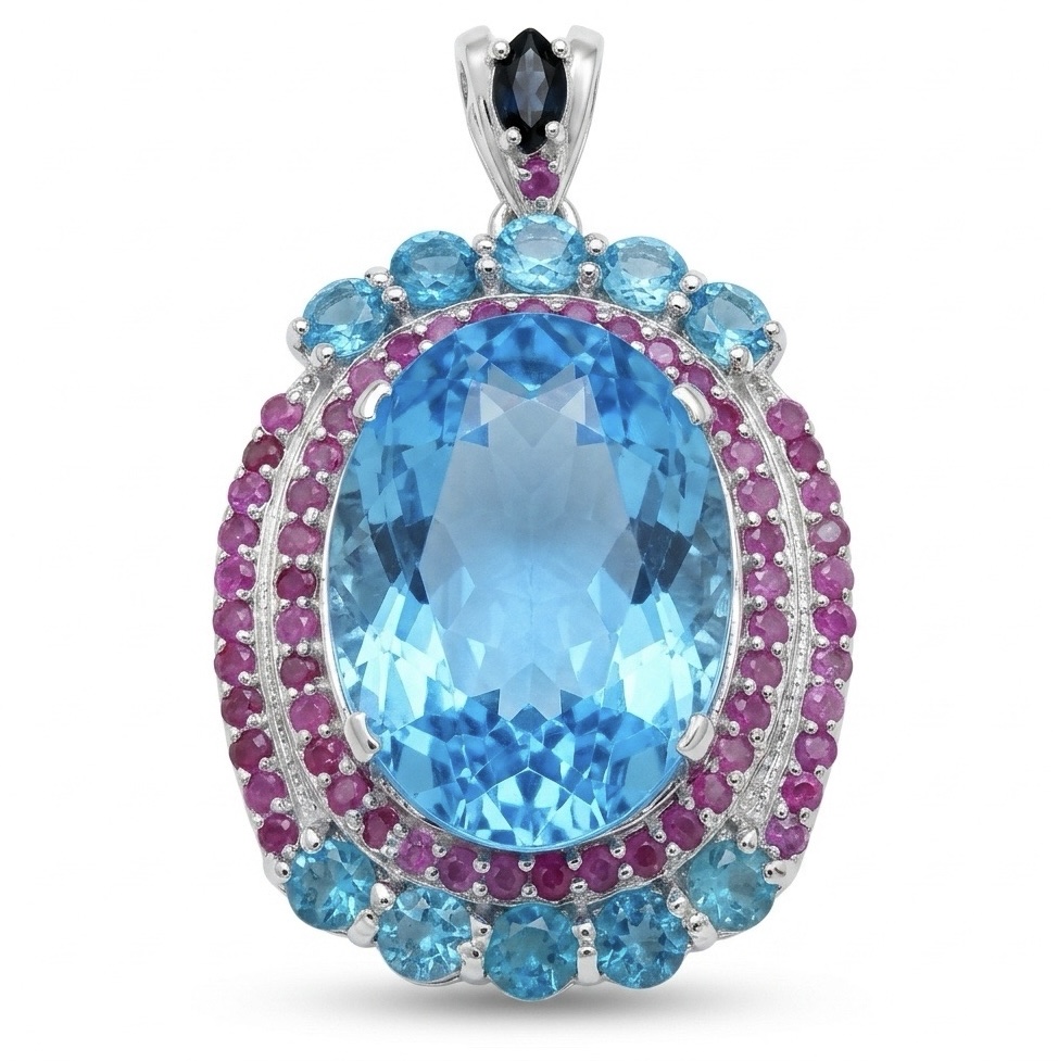Swiss Blue Topaz Pendant Sterling Silver | 37.8 Carat