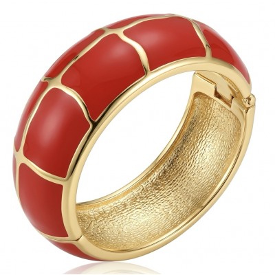 Red Enamel Vintage style Luxurious Golden Hinge Bangle Bracelet