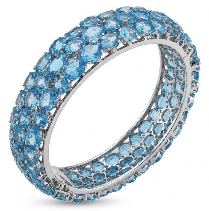 Serenity - Spectacular authentic 145.5 carat Swiss Blue Topaz .925 Sterling Silver handmade bangle Bracelet
