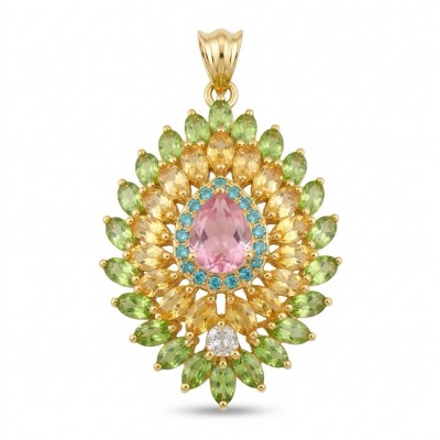 Giovanna - Victorian style - 55.5 carat Authentic Rose Quartz Brazilian Peridot .925 Sterling Silver handcrafted Pendant