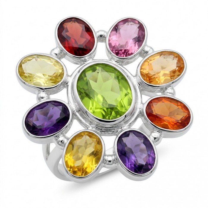 Flower 12.8 carat Authentic Topaz .925 Sterling Silver handcrafted Large ring size 8 1/4