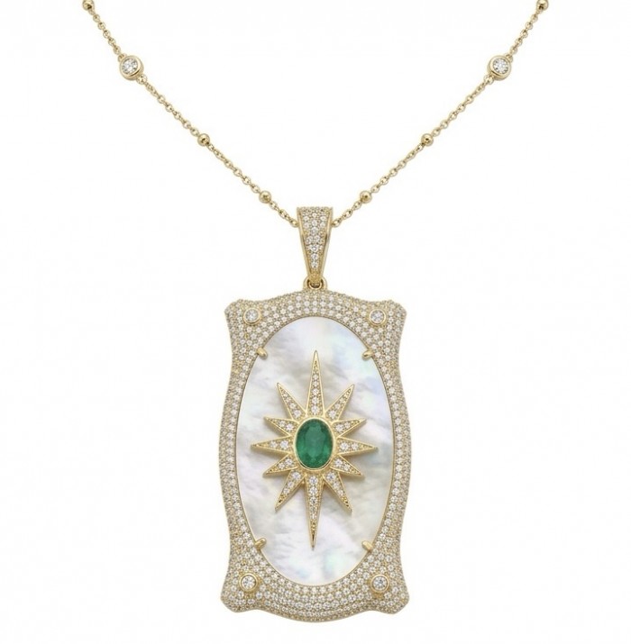 Precious Blister Pearl 2.4 carat Emerald 18K Gold over .925 Sterling Silver .925 Sterling Silver Necklace; 24 inches long