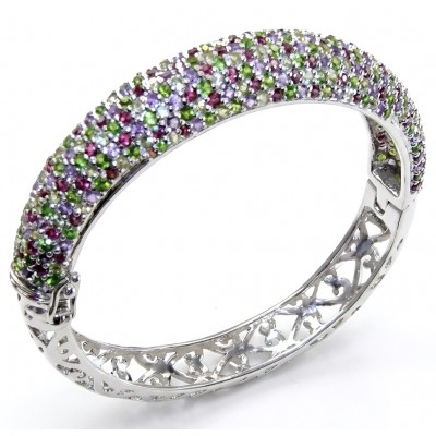 Fiesta Authentic 33.2 carat Multigem .925 Sterling Silver handmade bangle Bracelet