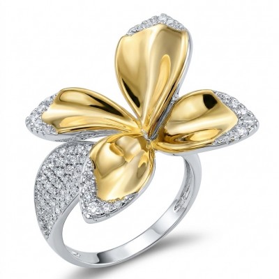 Lotus White Topaz highly polished 18K Gold over .925 Sterling Silver Italy made ring s. 8 adjustable