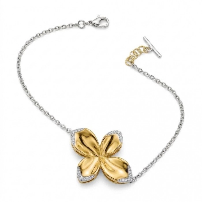 Lotus White Topaz highly polished 18K Gold over .925 Sterling Silver Italy made bracelet