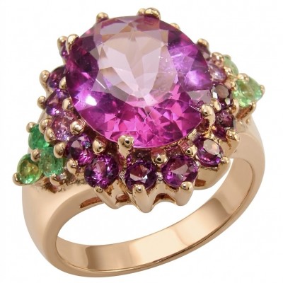Elizabeth - Natural 10.8 carat pear cut Pink Sapphire .925 Sterling Silver dipped in 22K Rose Gold handmade Statement Ring size 6