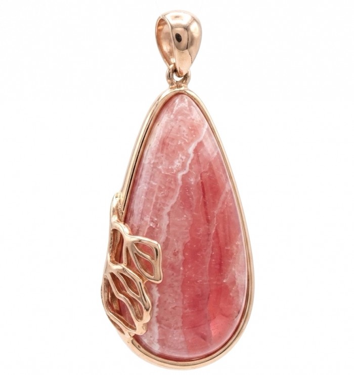 Argentinian Rhodochrosite handmade Pendant in Vermeil 18K Rose Gold Over .925 Sterling Silver