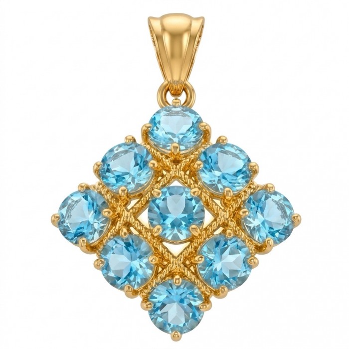 Vintage style 14.8 carat Swiss Blue Topaz .925 Sterling Silver DIPPED IN 18K Gold handmade Pendant