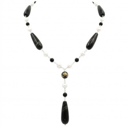 Black and White 26 inches authentic Onyx Pearl .925 Sterling Silver handmade Station Necklace
