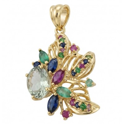 Mademoiselle - 10.2 carat Green Amethyst 18K Gold over .925 Sterling Silver handcrafted Pendant