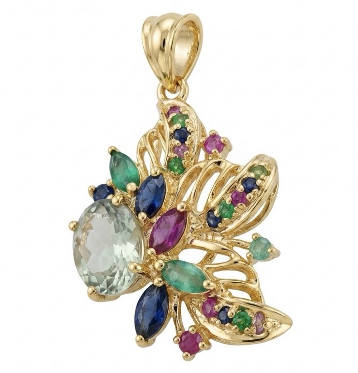 Mademoiselle - 10.2 carat Green Amethyst 18K Gold over .925 Sterling Silver handcrafted Pendant