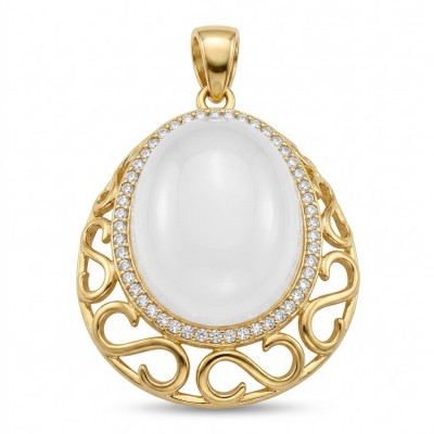 Exquisite Chalcedony Agate 18K Gold over .925 Sterling Silver handmade Pendant