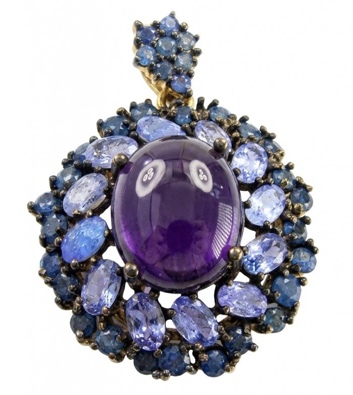 Mademoiselle - 10.4 carat natural Amethyst .925 Sterling Silver dipped in 22K White Gold handcrafted Pendant