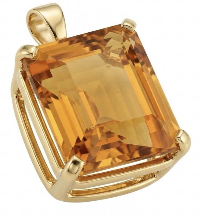 Princess cut 25.4 carat Lemon Quartz 18K Gold over .925 Sterling Silver handcrafted pendant - video