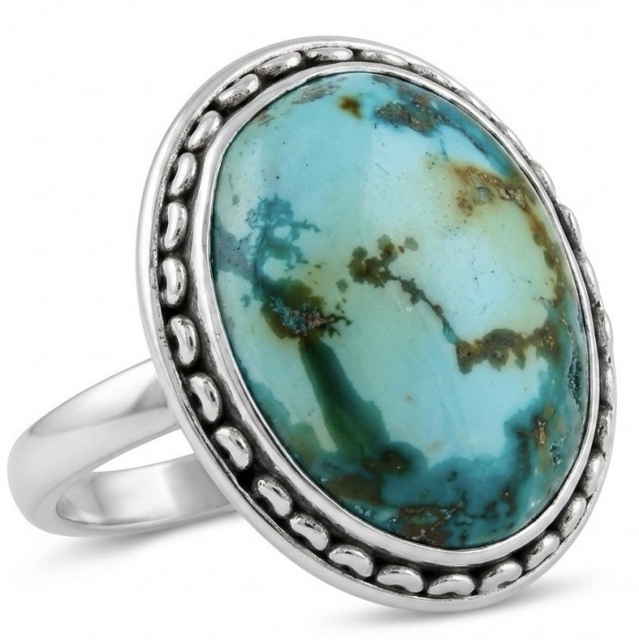Beautiful Journey - Rare authentic Turquoise .925 Sterling Silver handcrafted Large ring; s. 7 1/2