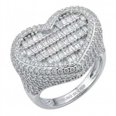 Art Deco Precious Heart - 10.5 carat White Sapphire .925 Sterling Silver Handcrafted Statement Ring size 8