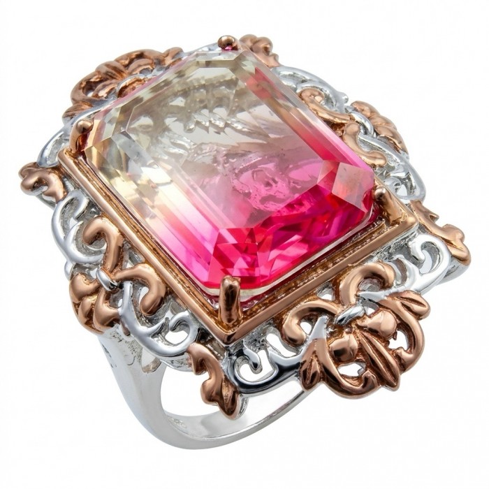 Emerald cut Ametrine 18K Gold over .925 Sterling Silver handcrafted Ring s. 8 1/4