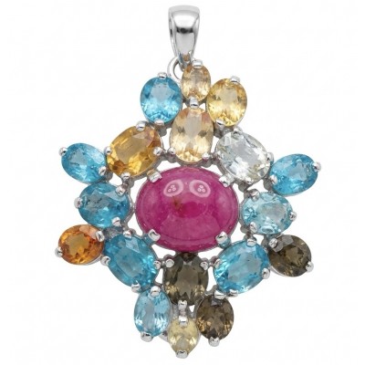 Giovanna- 25.5 carat Authentic Kashmir Ruby .925 Sterling Silver handcrafted Pendant and Brooch