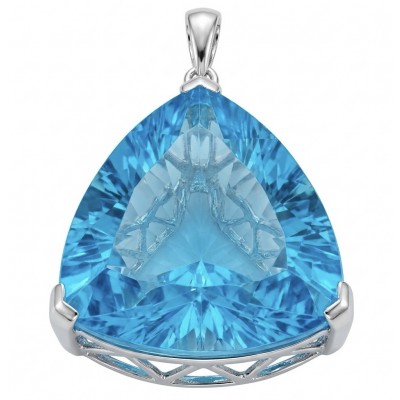 Trillion cut 28.5 carat Vintage style Swiss Blue Topaz .925 Sterling Silver DIPPED IN RHODIUM handmade Pendant