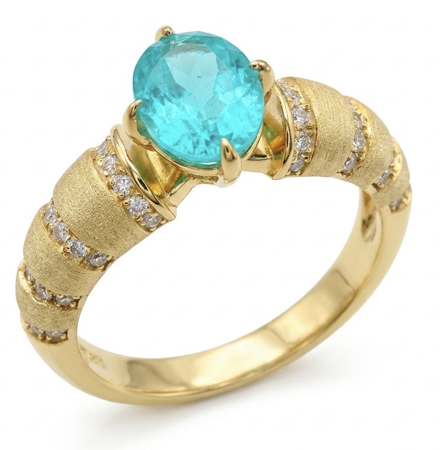 Natural Blue Paraiba Tourmaline Ring 3.8ct 14K Gold Over 925 Sterling Silver