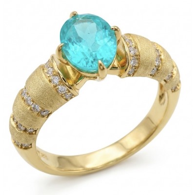 Wonderland 3.8 carat Paraiba Tourmaline 14k Gold over .925 Sterling Silver Handcrafted Ring size 7 1/4