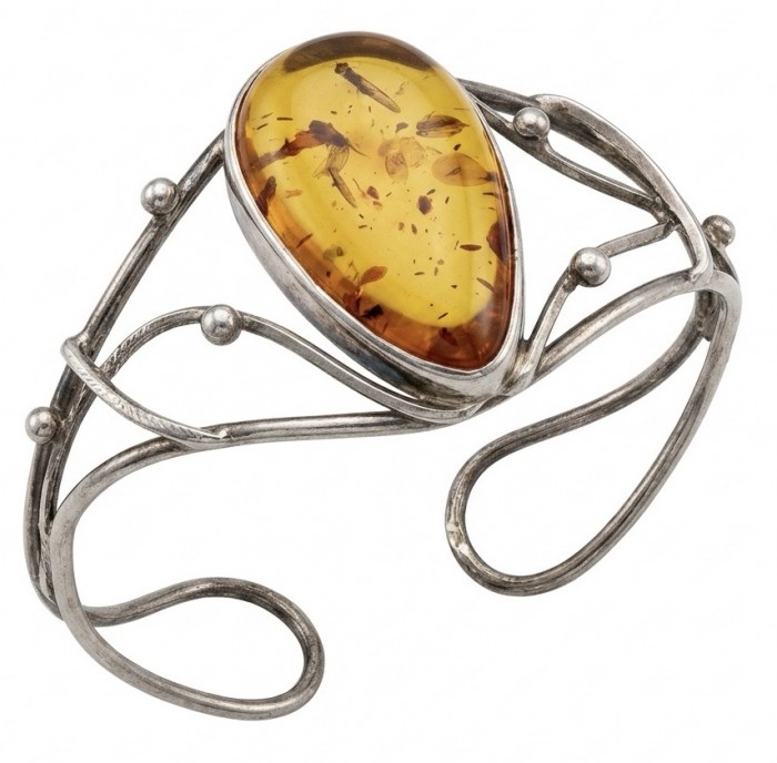 Vintage Design Genuine the best QUALITY Baltic Amber .925 Sterling Silver handamde Bracelet / Cuff