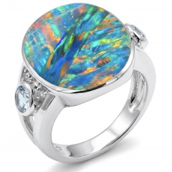 Endless Ocean Genuine 17.5 carat doublet Australian Opal .925 Sterling Silver handmade Ring size 6 3/4