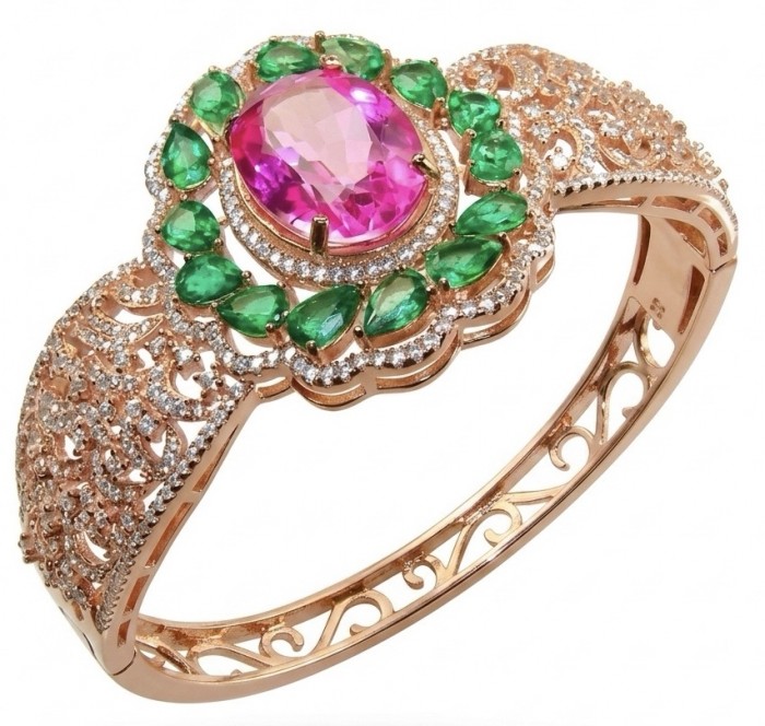 Ultimate Escape Luxurious Pink Rainbow Topaz 18K Rose Gold over .925 Sterling Silver handmade Bracelet