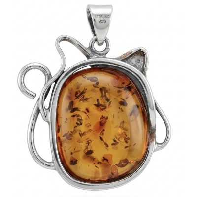 Cat - Prehistoric Authentic Baltic Amber .925 Sterling Silver beautifully handcrafted Pendant