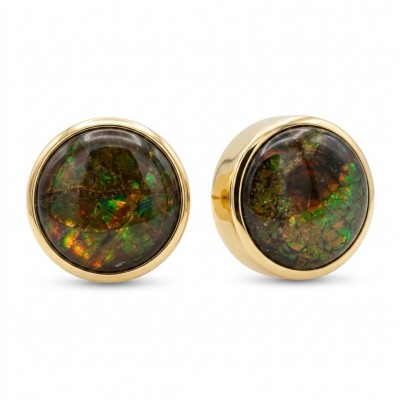 Sublime Aura Canadian Fire Ammolite 14K Rose Gold over .925 Sterling Silver handmade earrings