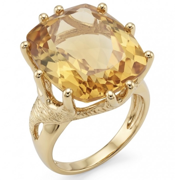 Liliana 25.5 carat Champagne Smoky Topaz .925 Sterling Silver dipped in real 18K Gold Oversized Ring size 8