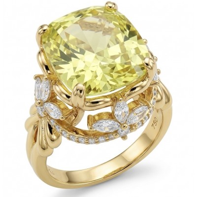 Authentic princess cut 18.8 carat yellow Sapphire 22K Gold over .925 Sterling Silver handmade Ring s. 7