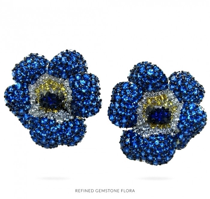 Blooming Lilis - 38.8 carat pave Sapphire from Madagascar .925 Sterling Silver handmade Statement Earrings