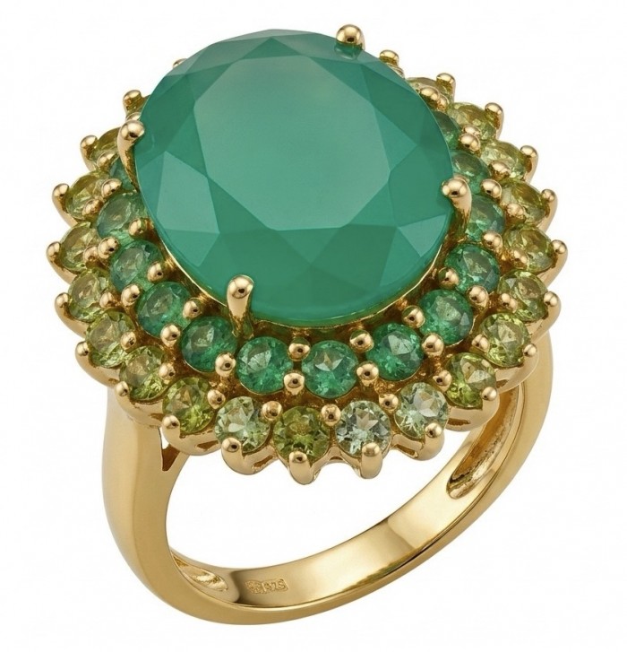 Elizabeth oval cut 14.4 carat Colombian Emerald 8.2 carat Peridot .925 Sterling Silver dipped in 22K Rose Gold handcrafted Ring size 6 3/4