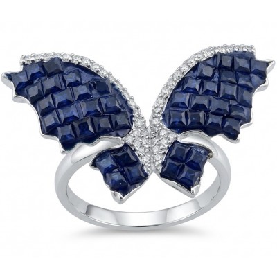 Blue Butterfly Authentic mystery setting 10.2 carat Sapphire .925 Sterling Silver handcrafted Ring size 7