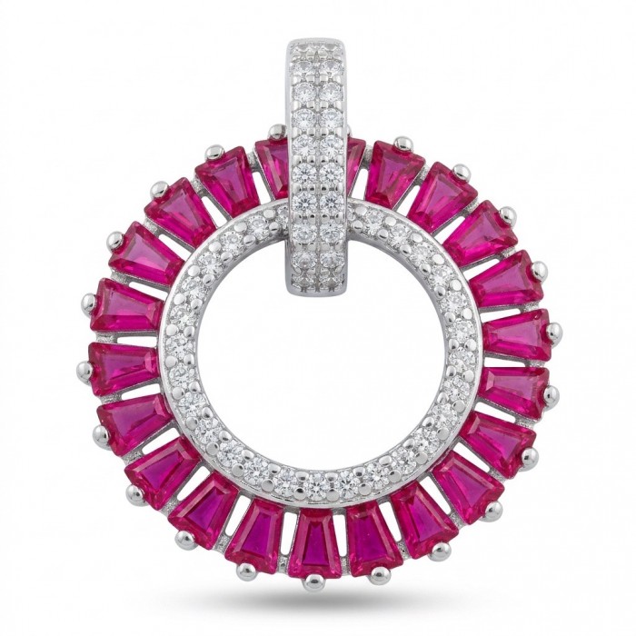 Art Deco - Genuine 4.3 carat Ruby .925 Sterling Silver dipped in rhodium Statement brilliantly handcrafted Pendant